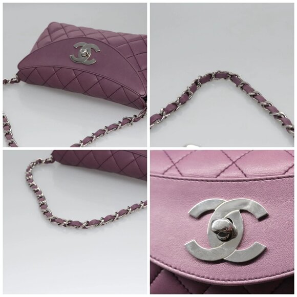 CHANEL Matelasse Chain Shoulder Bag Lamb Skin Purple CC Auth 110303AV - Picture 16 of 16